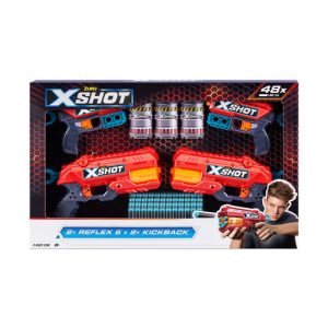 "X-Shot Excel Double Reflex 6 Blaster Double Kickback Blaster Combo Pack - 48 Darts, 3 Cans"