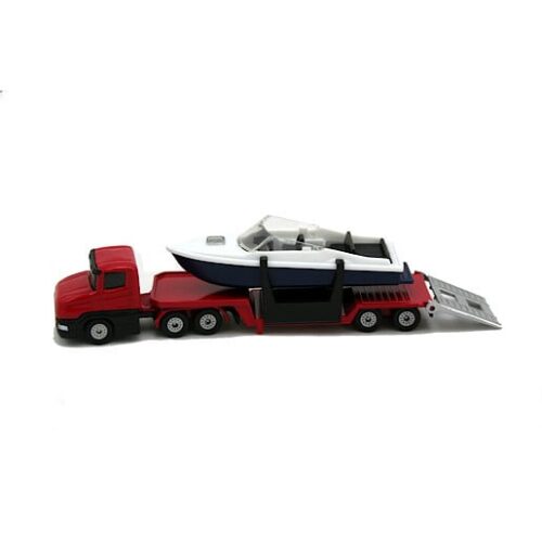 Die-Cast Low Loader Truck With Speed Boat