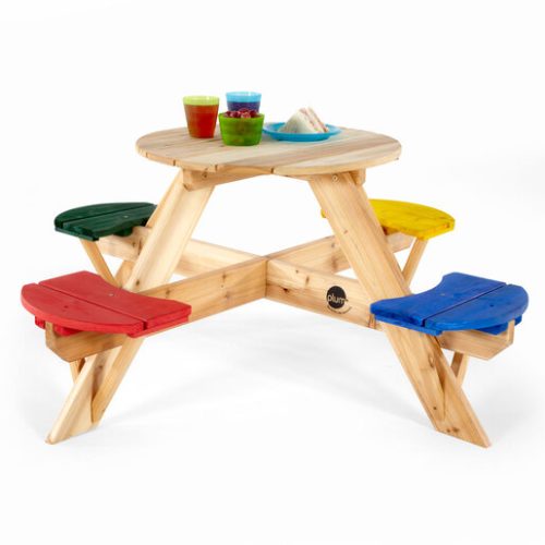 Plum Wooden Circular Picnic Table and Seats