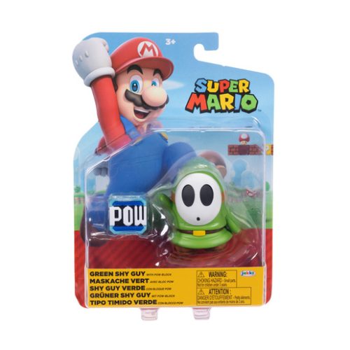 Super Mario Green Shy Guy with POW Block 4” Posable Figure