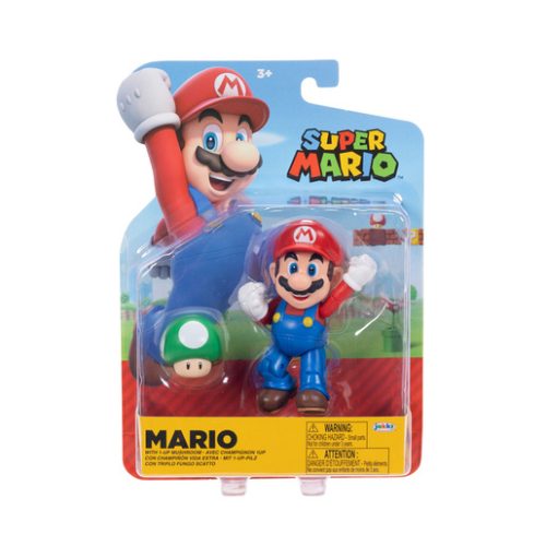 Super Mario with 1-Up Mushroom 4” Posable Figure