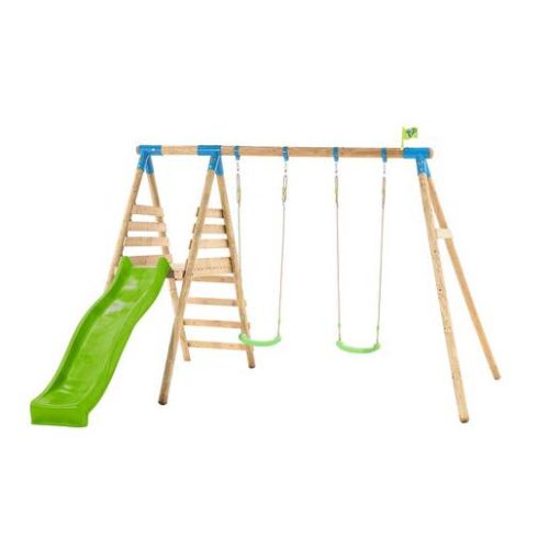 TP Knightswood Double Wooden Swing & Slide Set