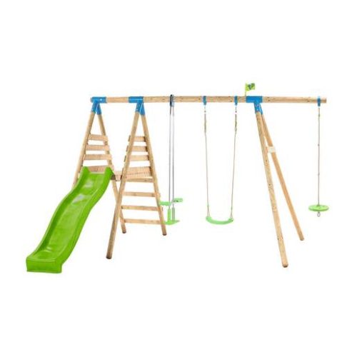 TP Knightswood Triple Wooden Swing & Slide set with Button Seat