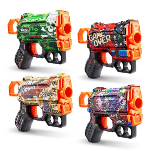 XSHOT Skins: Menace Blaster 4 Pack with 24 Darts – Exclusive (Styles Vary) by ZURU